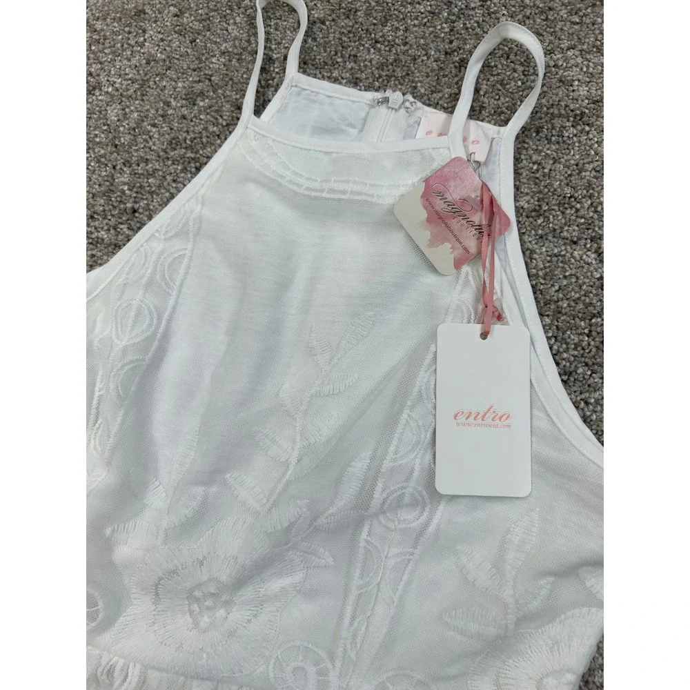 New Entro White Lace Maxi Romper Dress Floral Boho Halter Small #0499